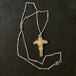 Necklace vintage silver and gold cross